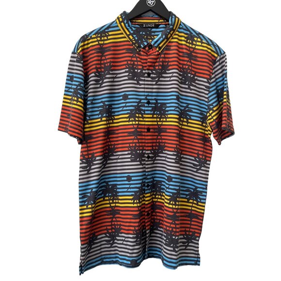 2UNDR The Tourist Button Down Polo Shirt Mens L Hawaiian Palm Tree Beach Summer - Picture 1 of 6